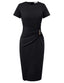 Short Sleeve Ruched Wrap Midi Pencil Dress with Gold Chain Detail