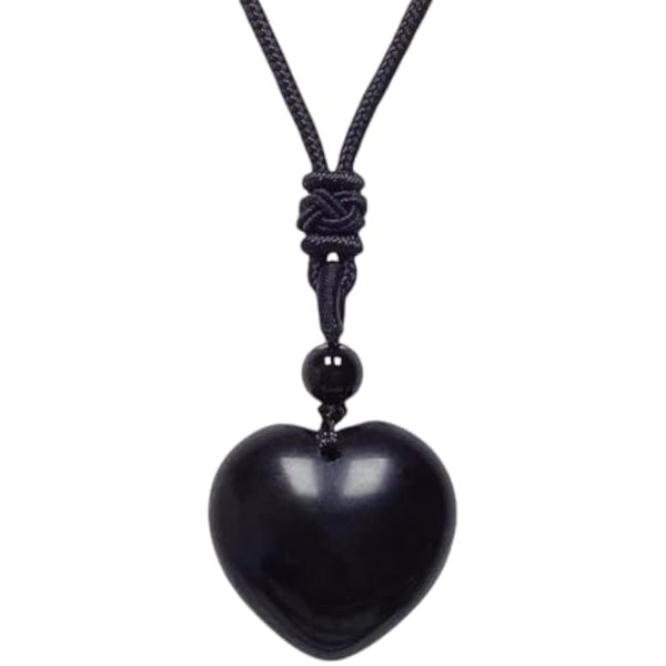 Handcarved Healing Stone Heart Crystal Pendant with Adjustable Cord