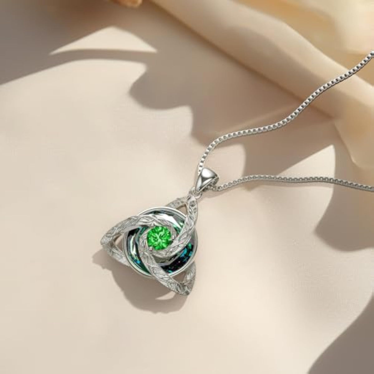 Celtic Trinity Knot Birthstone Necklace for Women – S925 Sterling Silver Triquetra Pendant with Cubic Zirconia & Austrian Crystal – Irish Scottish Gift for Her, Birthday & Anniversary Jewelry