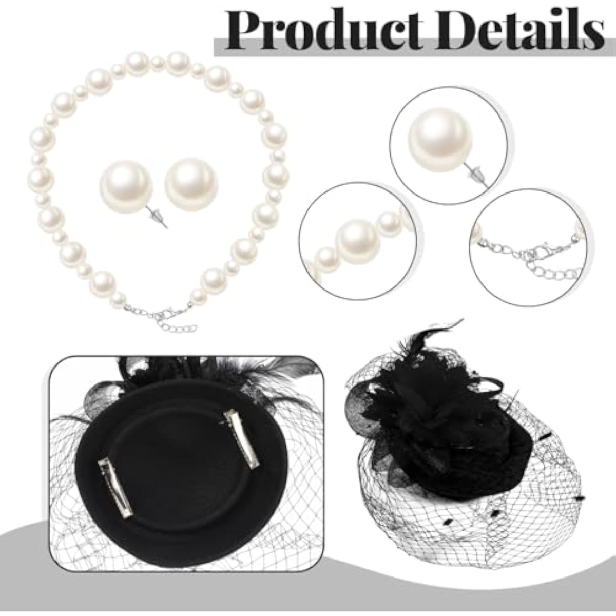 Pin Up Rockabilly Black Polka Dot Wiggle Dress – 1950s Tea Party Set with Hat, Gloves & Pearls