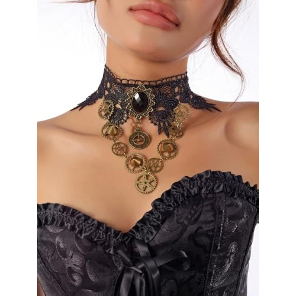 Gothic Black Steampunk Teardrop Lace Choker Necklace