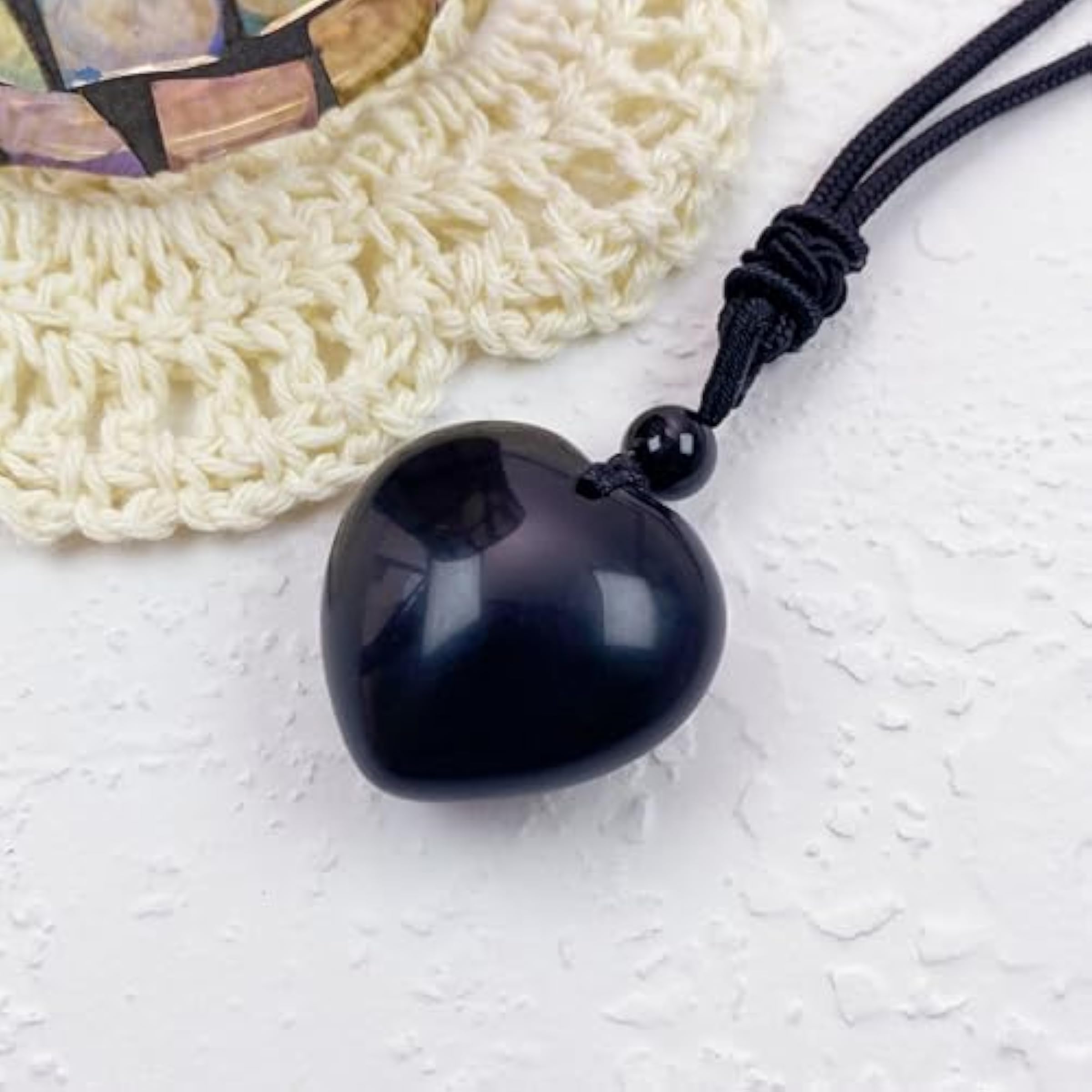 Handcarved Healing Stone Heart Crystal Pendant with Adjustable Cord Secondary image
