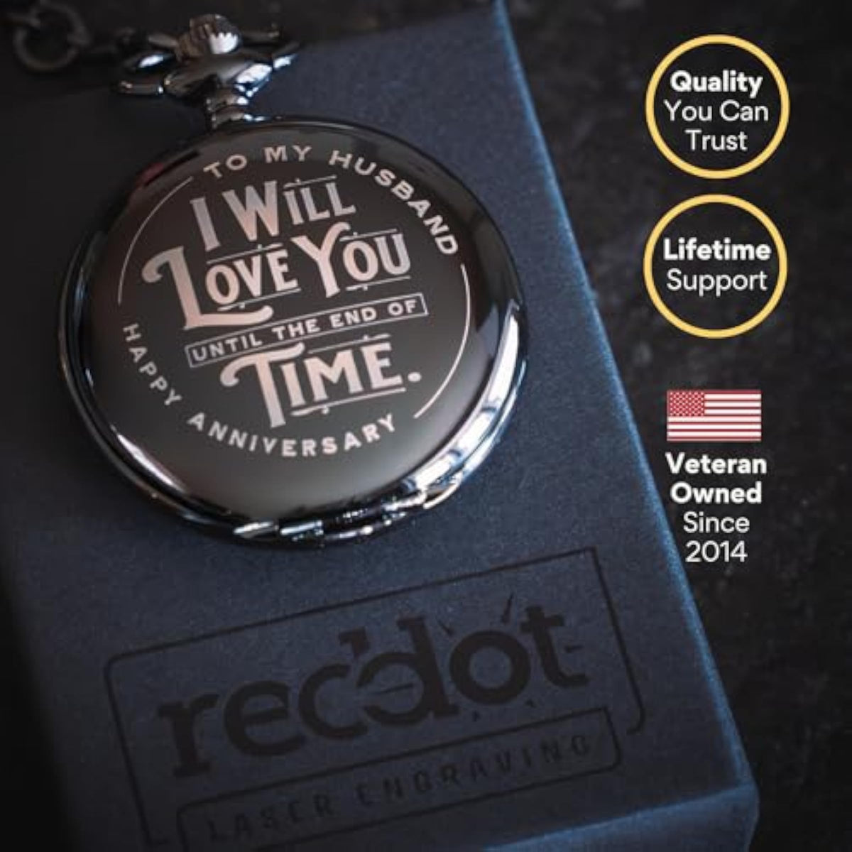 Engraved Silver Stainless Steel Anniversary Pocket Watch
