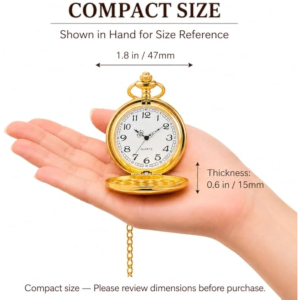 Smooth Vintage Pocket Watch with Chain (Gold)