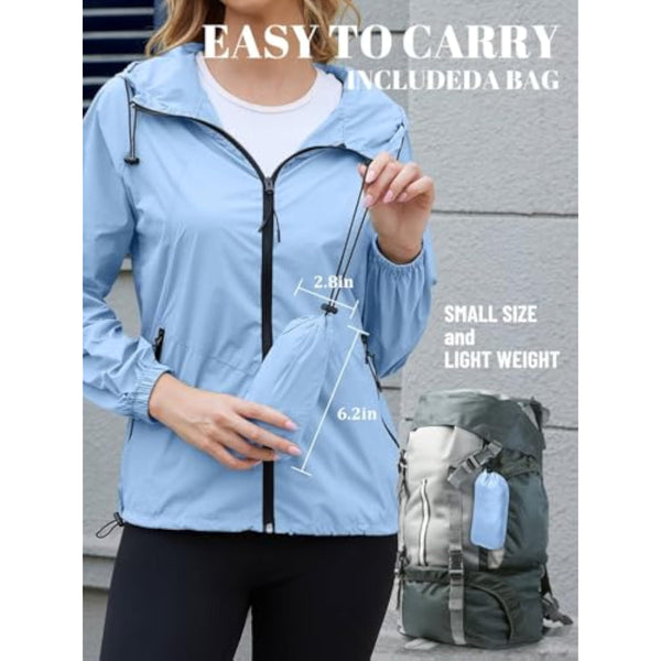 Packable Women's Lightweight Rain Jacket with Hood