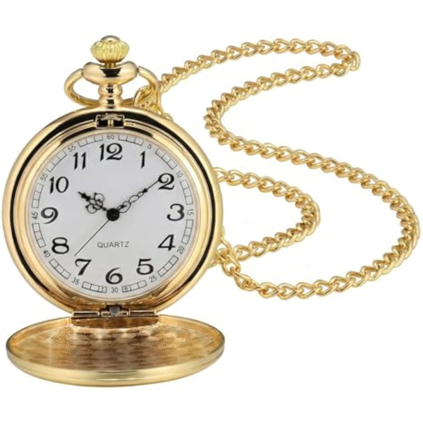 Smooth Vintage Pocket Watch with Chain (Gold)