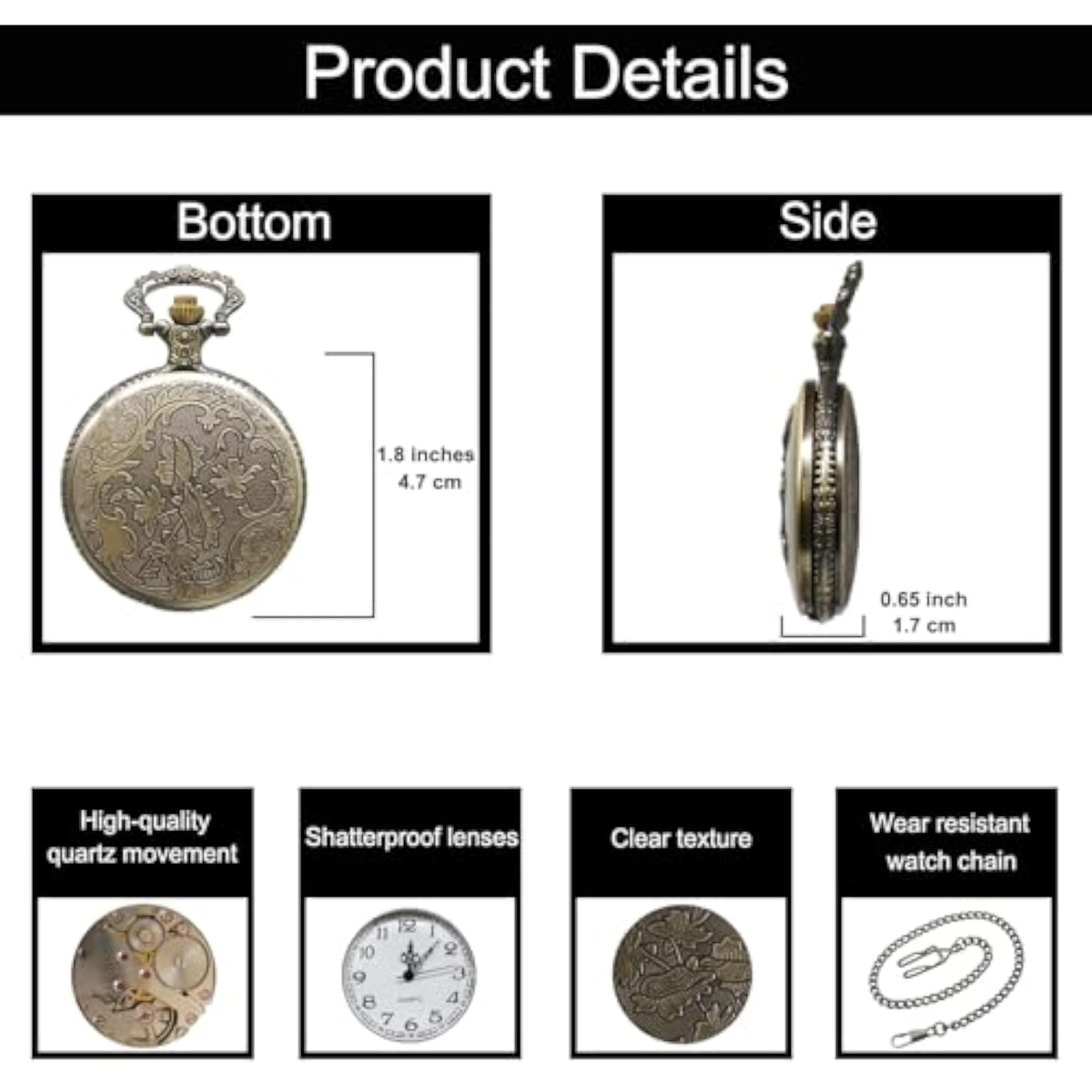Vintage Pocket Watch with Flower Pattern Cover