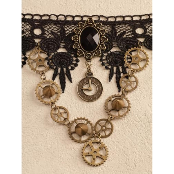 Gothic Black Steampunk Teardrop Lace Choker Necklace