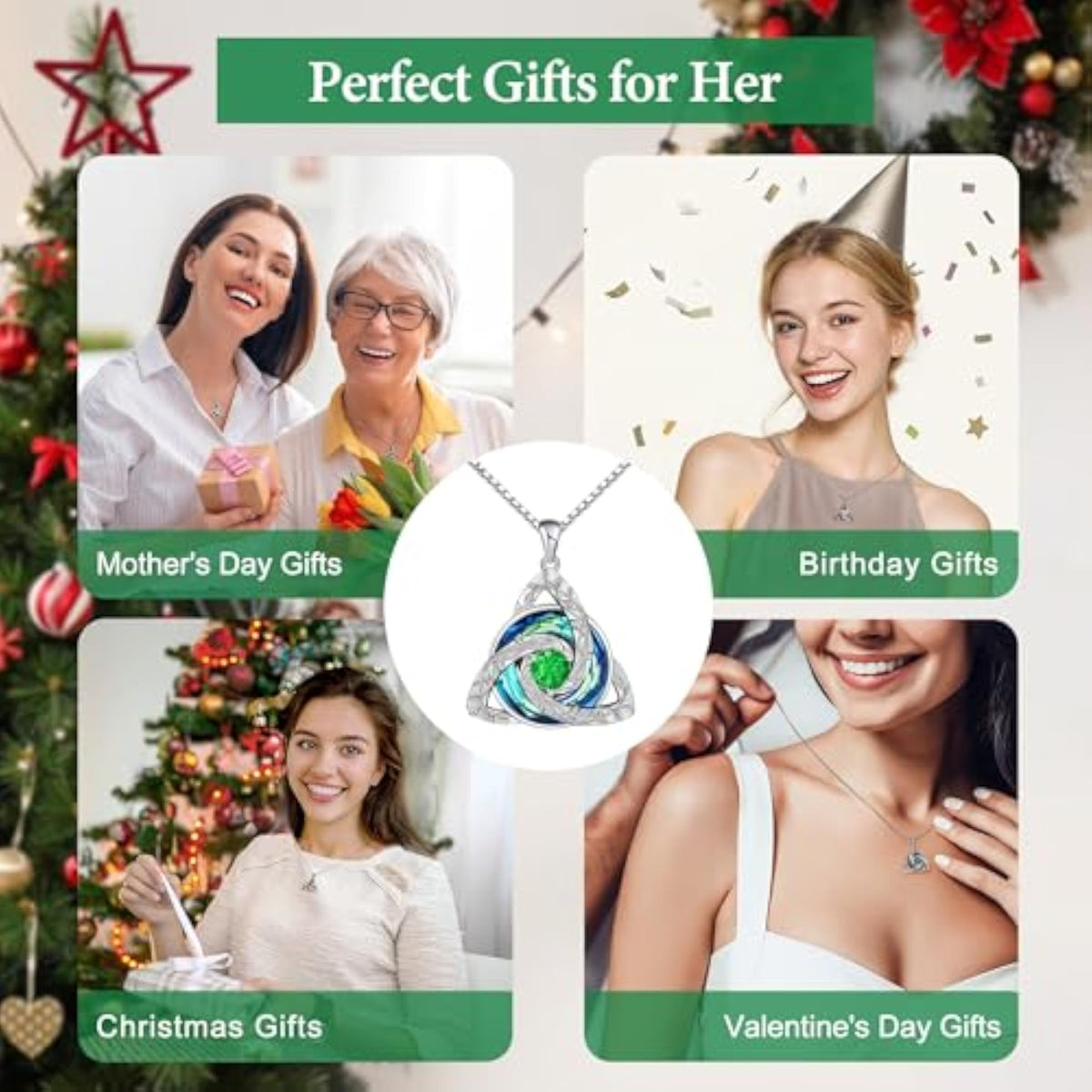Celtic Trinity Knot Birthstone Necklace for Women – S925 Sterling Silver Triquetra Pendant with Cubic Zirconia & Austrian Crystal – Irish Scottish Gift for Her, Birthday & Anniversary Jewelry