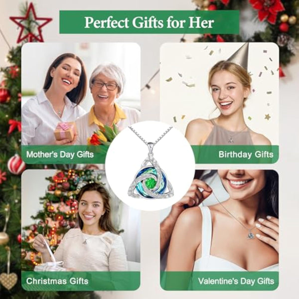 Celtic Trinity Knot Birthstone Necklace for Women – S925 Sterling Silver Triquetra Pendant with Cubic Zirconia & Austrian Crystal – Irish Scottish Gift for Her, Birthday & Anniversary Jewelry