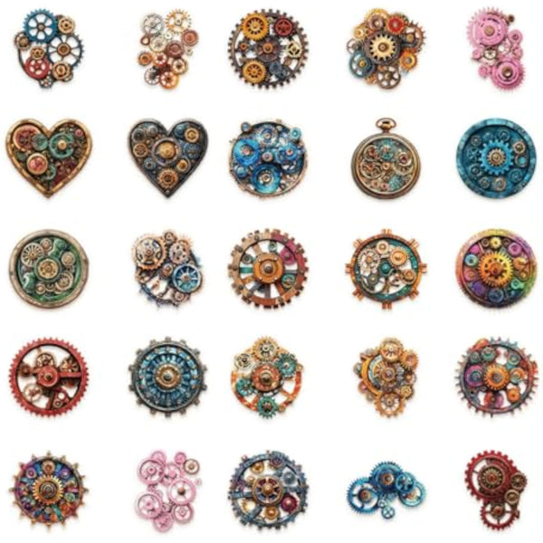 50 Pcs Mechanical Gears PET Aesthetic Stickers