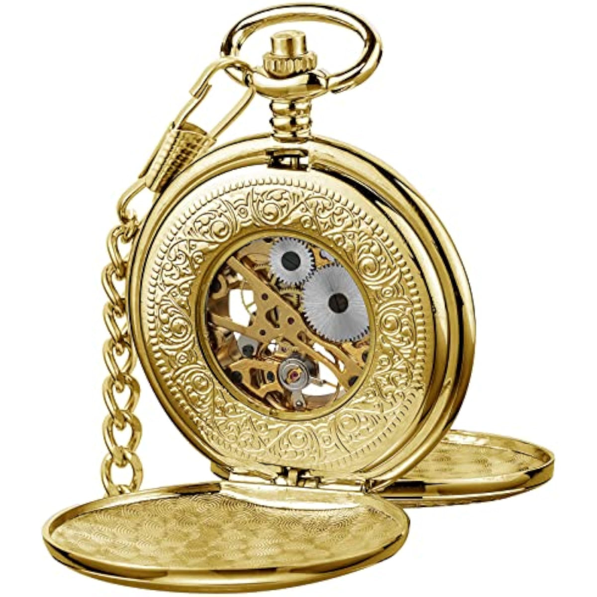 Mechanical Skeleton Pocket Watch with Chain for Men