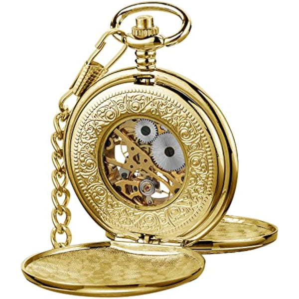 Mechanical Skeleton Pocket Watch with Chain for Men