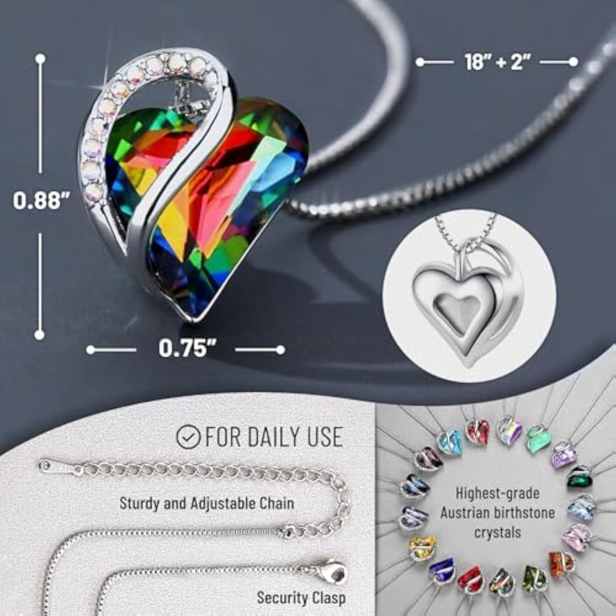 Infinity Love Birthstone Heart Pendant Necklace