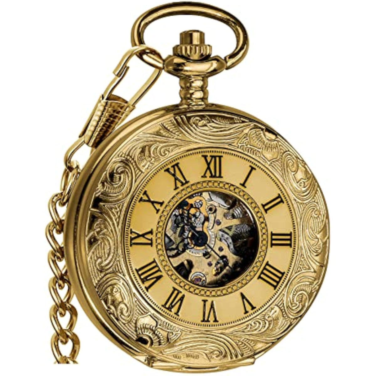 Mechanical Skeleton Pocket Watch with Chain for Men Main image