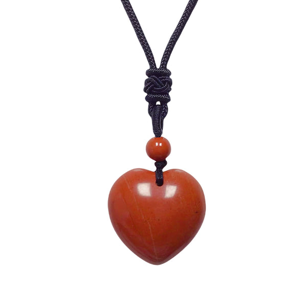 Handcarved Healing Stone Heart Crystal Pendant with Adjustable Cord
