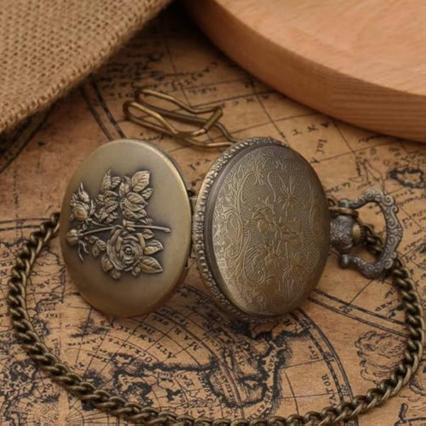Vintage Pocket Watch with Flower Pattern Cover