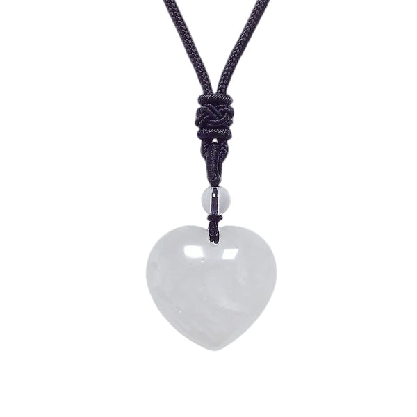 Handcarved Healing Stone Heart Crystal Pendant with Adjustable Cord