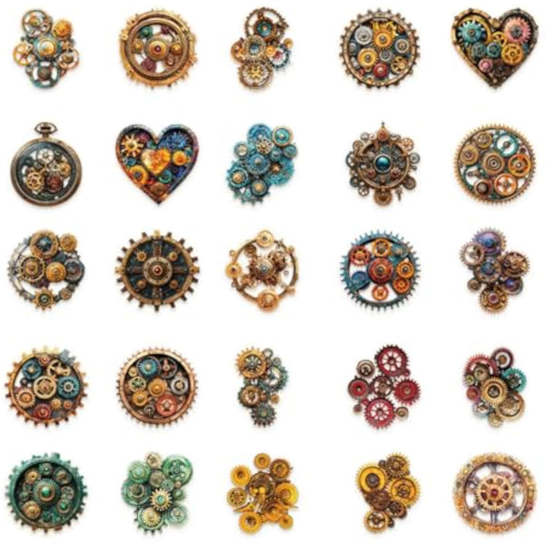 50 Pcs Mechanical Gears PET Aesthetic Stickers