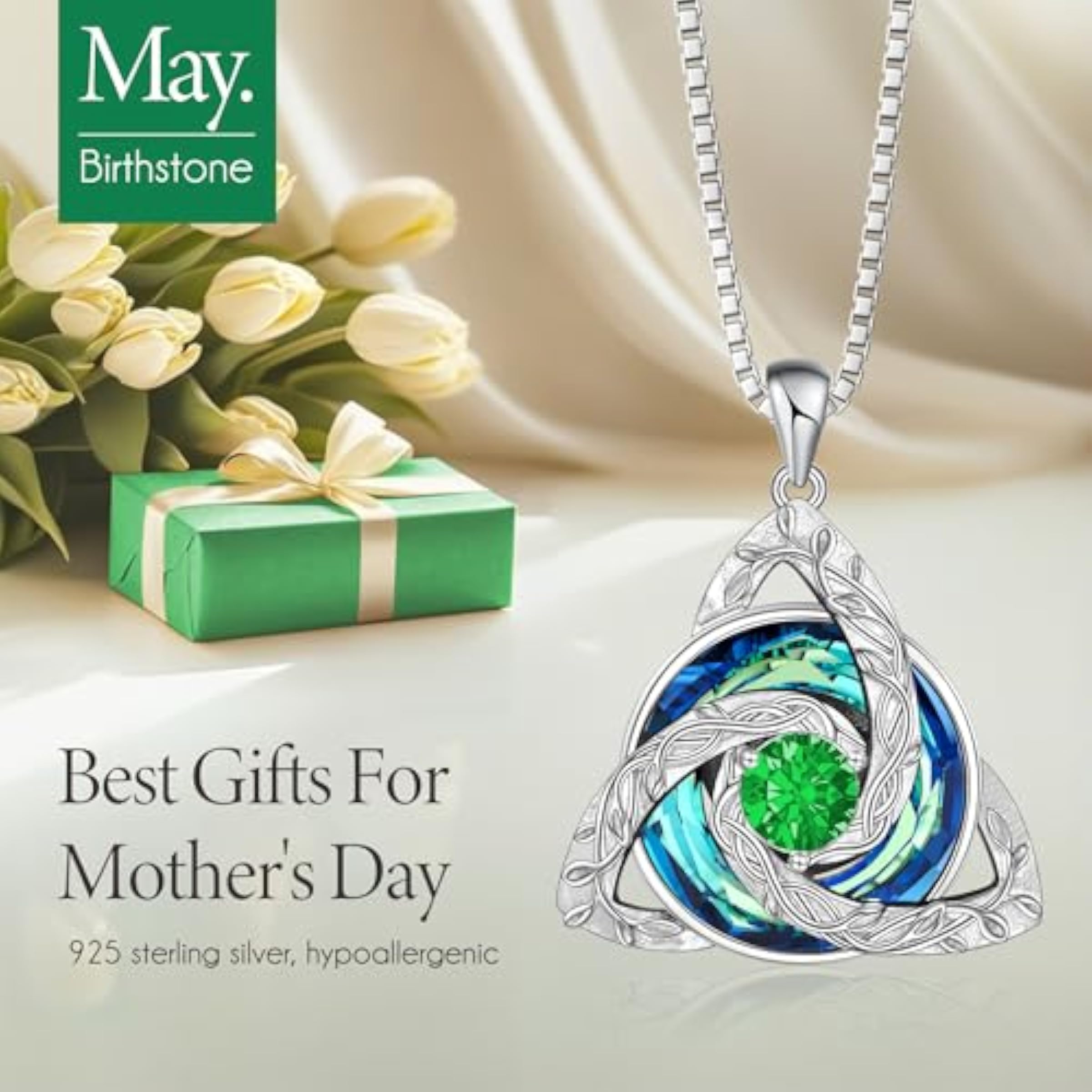 Celtic Trinity Knot Birthstone Necklace for Women – S925 Sterling Silver Triquetra Pendant with Cubic Zirconia & Austrian Crystal – Irish Scottish Gift for Her, Birthday & Anniversary Jewelry Secondary image
