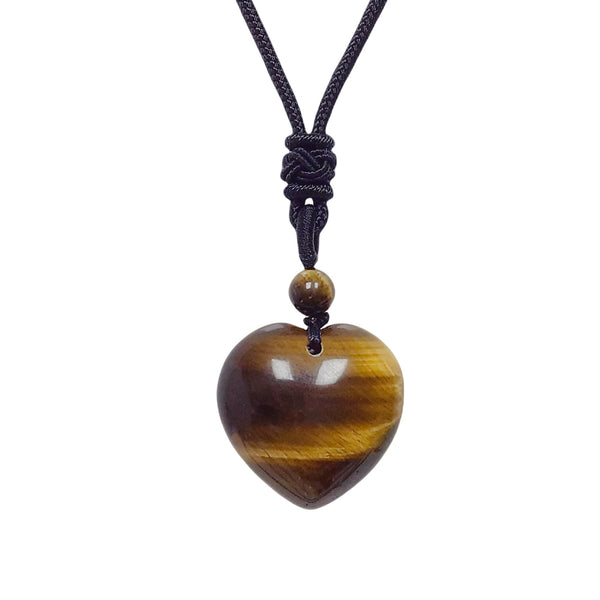 Handcarved Healing Stone Heart Crystal Pendant with Adjustable Cord