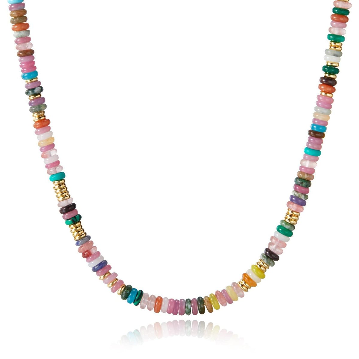 Rainbow Beaded Necklace - Natural Stone Choker