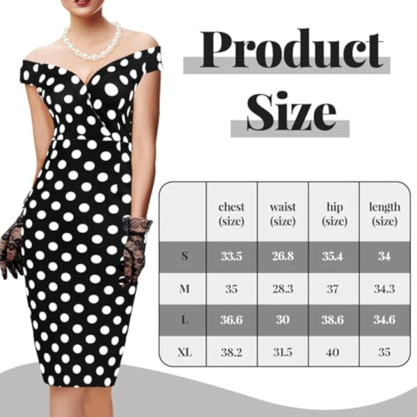 Pin Up Rockabilly Black Polka Dot Wiggle Dress – 1950s Tea Party Set with Hat, Gloves & Pearls