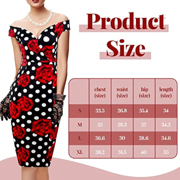 Pin Up Rockabilly Polka Dot Rose Wiggle Dress – 1950s Tea Party Set with Hat, Gloves & Pearls