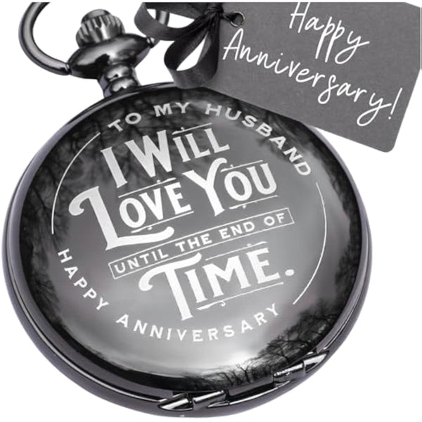 Engraved Silver Stainless Steel Anniversary Pocket Watch