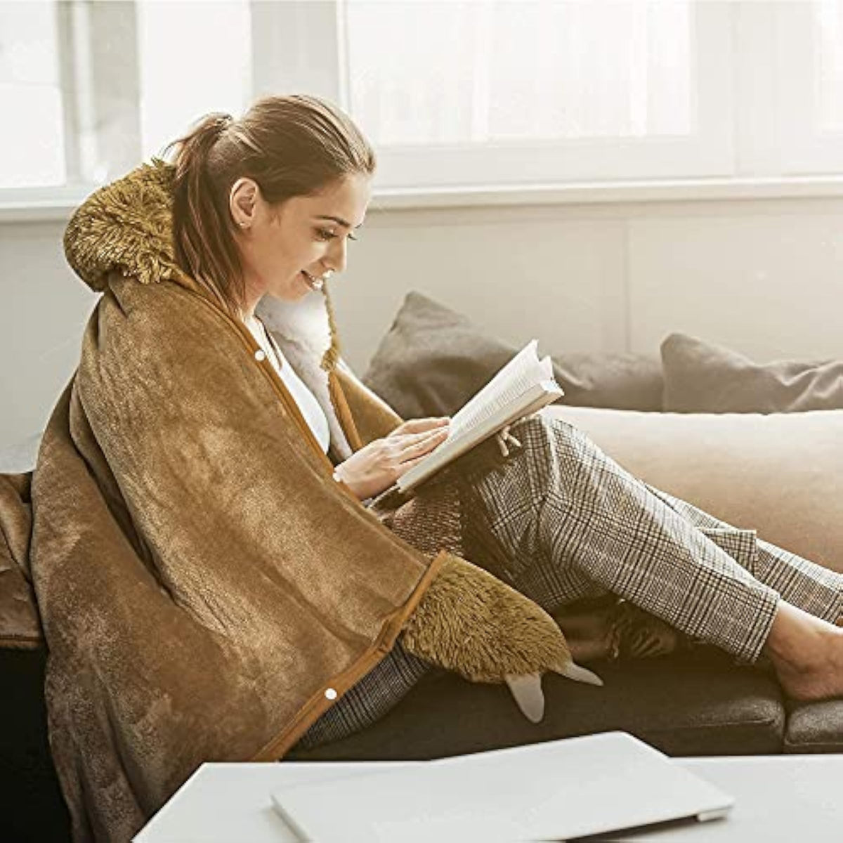 Wearable Hooded Blanket for Adults - Super Soft Warm Cozy Plush Flannel Fleece & Sherpa Hoodie Throw Cloak Wrap - Sloth