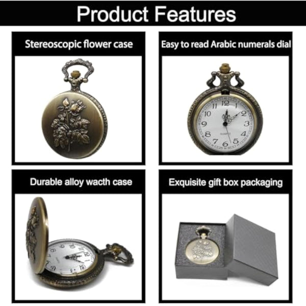 Vintage Pocket Watch with Flower Pattern Cover