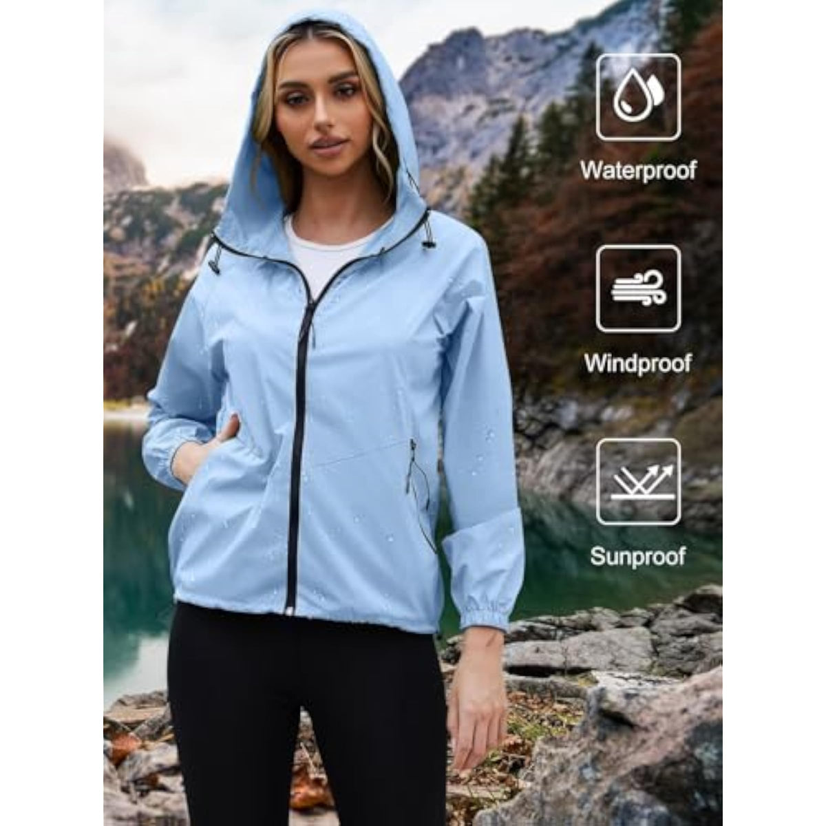 Packable Women's Lightweight Rain Jacket with Hood