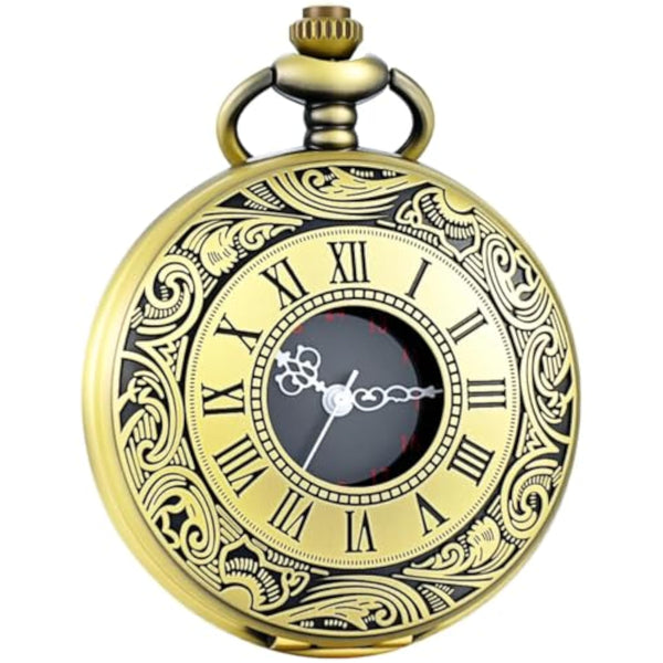 Vintage Pocket Watch — Roman Numeral Quartz with Chain
