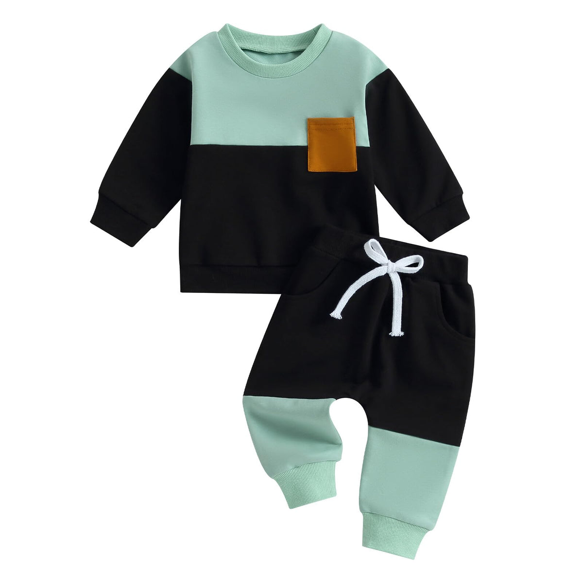 Toddler Color Block Sweatshirt and Jogger Set in Mint and Black