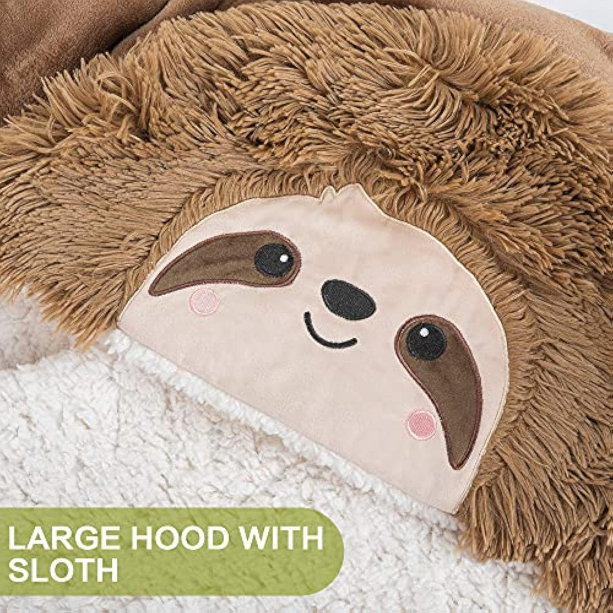Wearable Hooded Blanket for Adults - Super Soft Warm Cozy Plush Flannel Fleece & Sherpa Hoodie Throw Cloak Wrap - Sloth