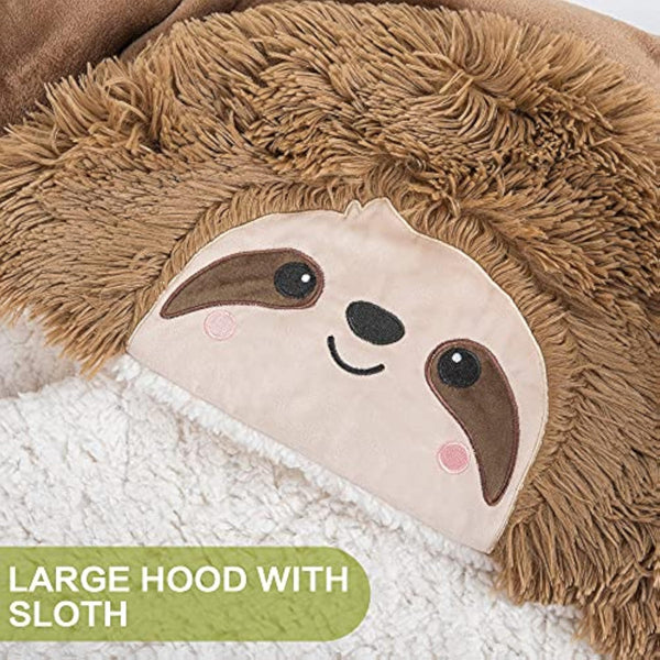 Wearable Hooded Blanket for Adults - Super Soft Warm Cozy Plush Flannel Fleece & Sherpa Hoodie Throw Cloak Wrap - Sloth
