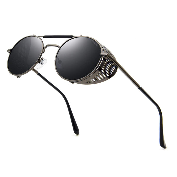 Steampunk Round Sunglasses with Side Shields