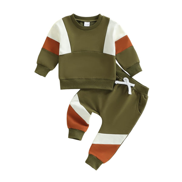 Toddler Color Block Sweatshirt and Jogger Set in Mint and Black