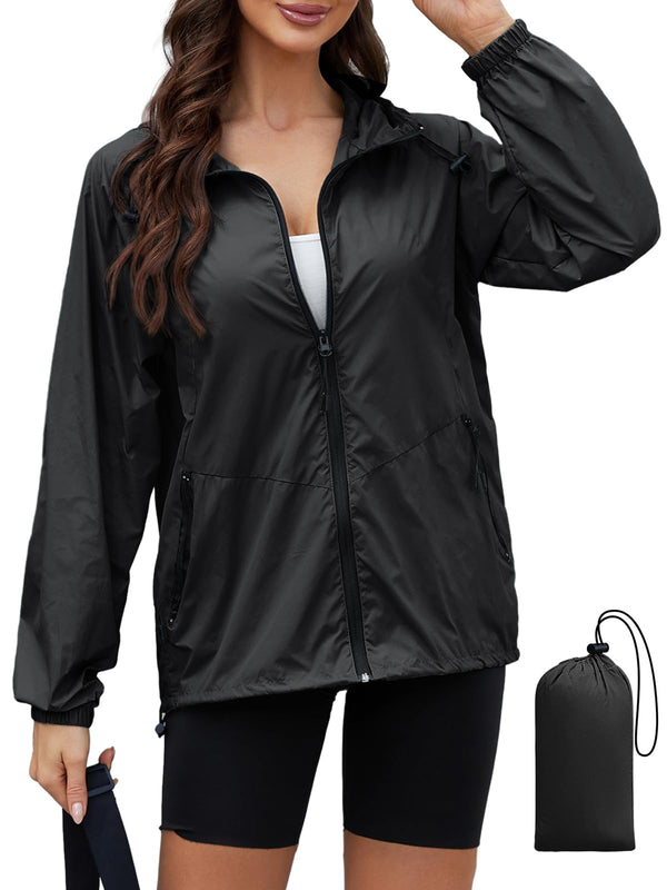 Packable Women's Lightweight Rain Jacket with Hood
