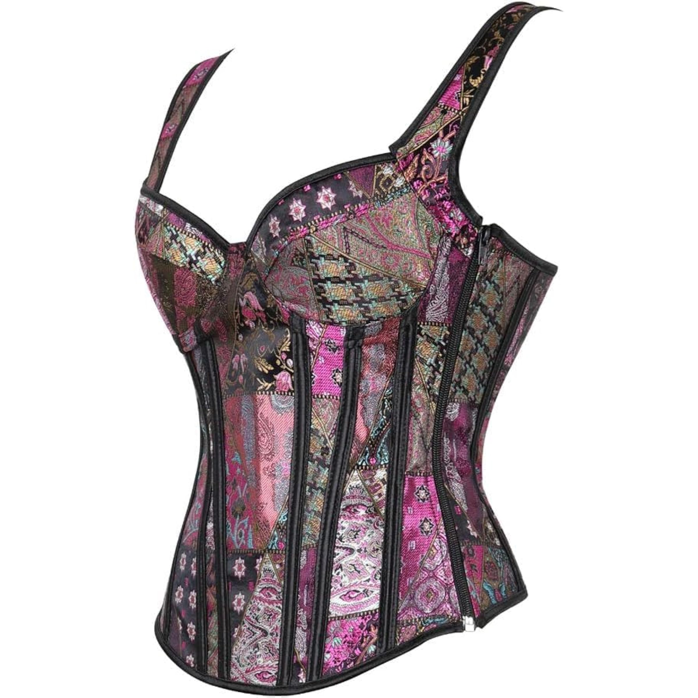 Women's Steampunk Brocade Gothic Corset Top with Buckle Secondary image