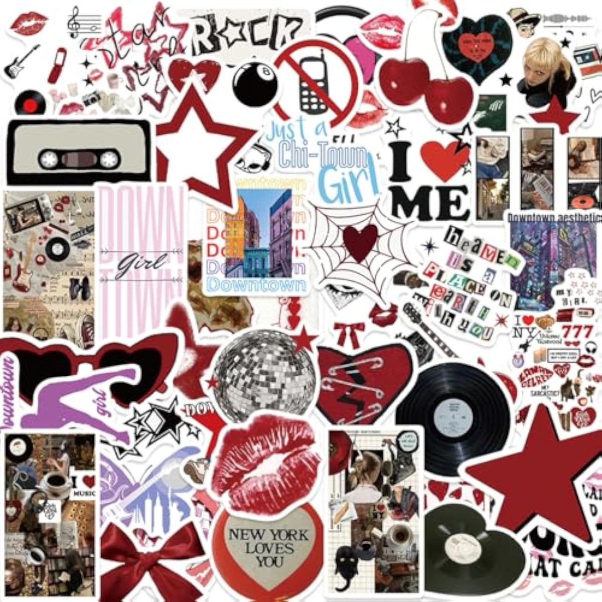 Downtown Girl Y2K Sticker Pack — 50 Vintage-Style Vinyl Decals