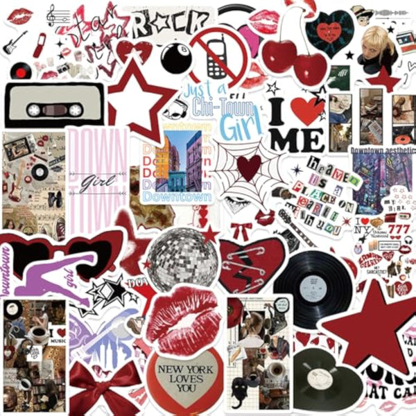 Downtown Girl Y2K Sticker Pack — 50 Vintage-Style Vinyl Decals