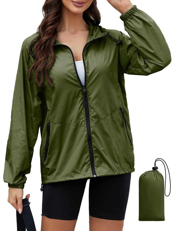 Packable Women's Lightweight Rain Jacket with Hood