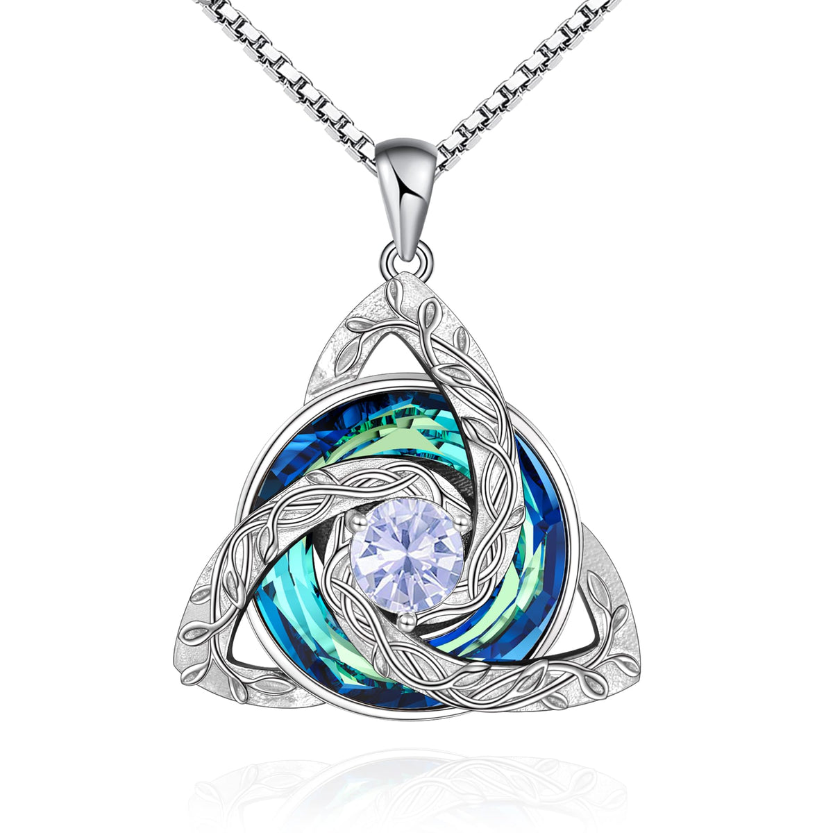 Celtic Trinity Knot Birthstone Necklace for Women – S925 Sterling Silver Triquetra Pendant with Cubic Zirconia & Austrian Crystal – Irish Scottish Gift for Her, Birthday & Anniversary Jewelry