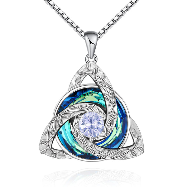 Celtic Trinity Knot Birthstone Necklace for Women – S925 Sterling Silver Triquetra Pendant with Cubic Zirconia & Austrian Crystal – Irish Scottish Gift for Her, Birthday & Anniversary Jewelry