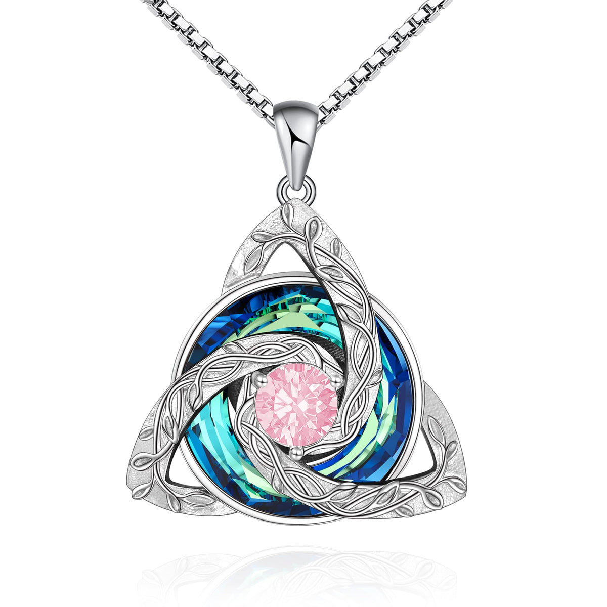 Celtic Trinity Knot Birthstone Necklace for Women – S925 Sterling Silver Triquetra Pendant with Cubic Zirconia & Austrian Crystal – Irish Scottish Gift for Her, Birthday & Anniversary Jewelry