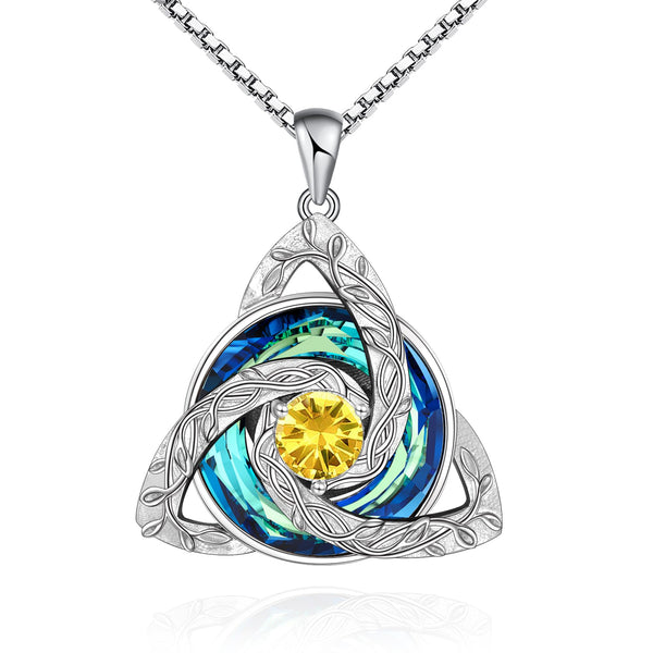 Celtic Trinity Knot Birthstone Necklace for Women – S925 Sterling Silver Triquetra Pendant with Cubic Zirconia & Austrian Crystal – Irish Scottish Gift for Her, Birthday & Anniversary Jewelry