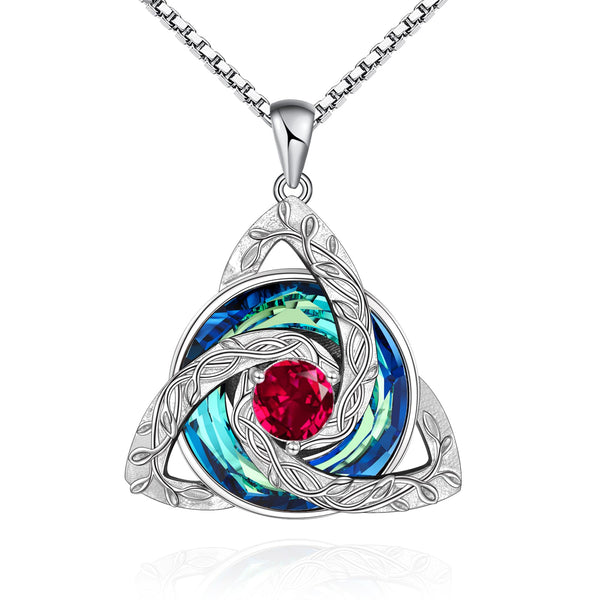 Celtic Trinity Knot Birthstone Necklace for Women – S925 Sterling Silver Triquetra Pendant with Cubic Zirconia & Austrian Crystal – Irish Scottish Gift for Her, Birthday & Anniversary Jewelry