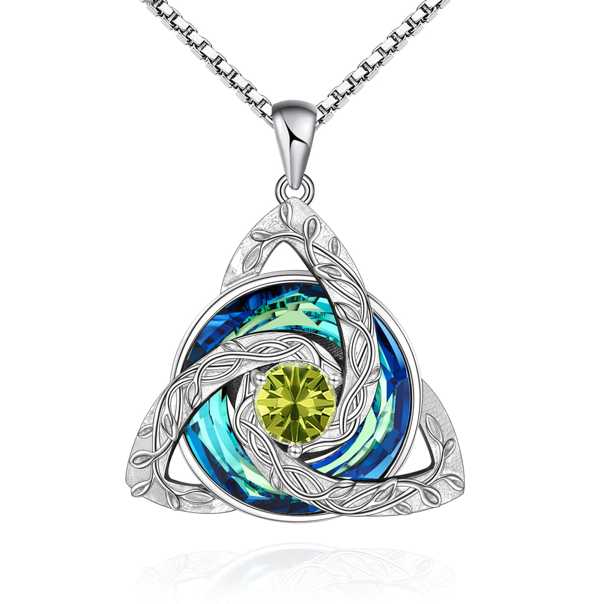 Celtic Trinity Knot Birthstone Necklace for Women – S925 Sterling Silver Triquetra Pendant with Cubic Zirconia & Austrian Crystal – Irish Scottish Gift for Her, Birthday & Anniversary Jewelry