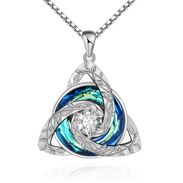 Celtic Trinity Knot Birthstone Necklace for Women – S925 Sterling Silver Triquetra Pendant with Cubic Zirconia & Austrian Crystal – Irish Scottish Gift for Her, Birthday & Anniversary Jewelry
